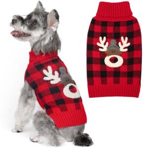 Reindeer Dog Christmas Sweater with Leash Hole, XL
