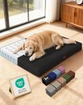 OhGeni Orthopedic Waterproof & Machine Washable Dog Bed for Large Pets, Suitable for Crates, Cat Mat with 25D Egg Crate Foam, Non-Slip Bottom & Removable Cover, 41 Inches(Black)