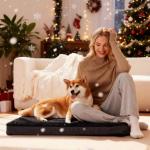 Patas Lague Orthopedic Dog Bed Large Sized Dog 36''X24'',Soft Waterproof Egg Crate Foam Medium Pet Crate Beds Mat with Removable Washable Cover and Non-Slip Bottom, Black