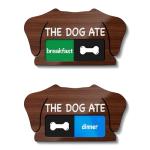 Dog Feeding Reminder Supplies, Pet Meal Tracker with The Dog Ate, Acrylic Unique Ear Shape 2 Area Feed Sign with Breakfast and Dinner, Walnut with 2 Stickers, 5.5" x 3", 1 Pack