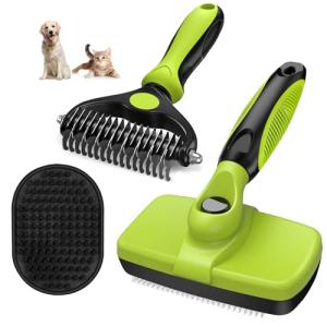 Augwind 3PCS Shedding Dog Brush Set (Green/Black)