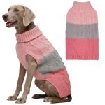 EXPAWLORER Dog Sweater with Leash Hole - Large Dogs Fall Sweaters for Girls Boys,Classic Turtleneck Knitwear Dog Clothes for Cold Weather, Cable Knit Dogs Outfit,Coat,Pet Apparel(Pink&Grey,L/XL)