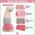 EXPAWLORER Dog Sweater with Leash Hole - Large Dogs Fall Sweaters for Girls Boys,Classic Turtleneck Knitwear Dog Clothes for Cold Weather, Cable Knit Dogs Outfit,Coat,Pet Apparel(Pink&Grey,L/XL)