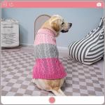 EXPAWLORER Dog Sweater with Leash Hole - Large Dogs Fall Sweaters for Girls Boys,Classic Turtleneck Knitwear Dog Clothes for Cold Weather, Cable Knit Dogs Outfit,Coat,Pet Apparel(Pink&Grey,L/XL)