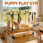 Fsawdnn Puppy Play Gym with 8 Hanging Toys, Indoor Puppy Jungle Gym with Interactive Dog Enrichment Toys.PVC Frame with Small Dogs Hammock Enrichment Activity Center