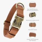 Silicone Dog Collar and Leash Set, Waterproof & Odor-Proof Puppy Collar for Small Dogs, Soft Flexible Leather-Look Dog Collars, Durable Thick Adjustable Pet Collar (Brown, Small (9-14" Neck))