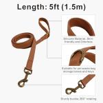 Silicone Dog Collar and Leash Set, Waterproof & Odor-Proof Puppy Collar for Small Dogs, Soft Flexible Leather-Look Dog Collars, Durable Thick Adjustable Pet Collar (Brown, Small (9-14" Neck))