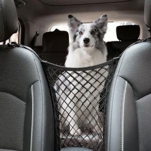 MAXIQI Dog Car Net Barrier for SUV， Upgraded Dog Travel Accessory with Organizers and Storage, Separates Pets from Passengers for Safely, organizes Essentials, Makes Trips Easier.