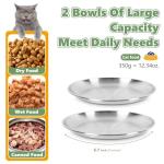 Petdream 4-Pack Stainless Steel Cat Food Bowls, Shallow Whisker-Friendly Non-Slip Silicone Base Metal Dishes, Easy to Clean Indoor Feeding Flat Plates for Cat, Kitten, Small Dog (6.7")