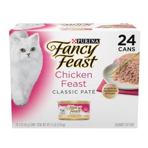 Fancy Feast Chicken Feast Classic Pate Collection Grain Free Wet Cat Food Multi-Pack - (Pack of 24) 3 oz. Pull-Top Cans