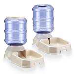 Automatic Pet Feeder & Waterer Set of 2 Pack, Self Feeding Replenish Dog Cat Bowls, Gravity Food & Water Storage Container Fountain Jug Pet Supplies Plastic Skid Proof Rubber Feet (White)
