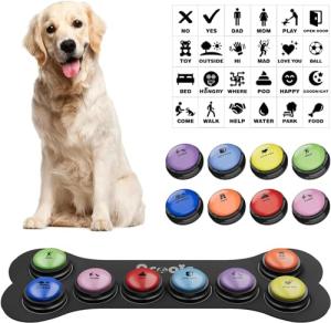 Dog Buttons for Communication, 8 Pcs Dog Talking Button Set, 30s Recordable Voice Pet Buzzer Training Buttons, Speaking Button for Dogs with Waterproof Anti-Slip Dog Button Mat and 48 Scene Stickers