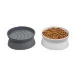 Kitty City Elevated Slow Feeder Cat Bowls (Set of 2), Whisker-Friendly Raised Cat Food Dishes with Ridges, Helps Reduce Fast Eating & Digestion Issues, Dishwasher Safe, 6.5 oz – White & Gray