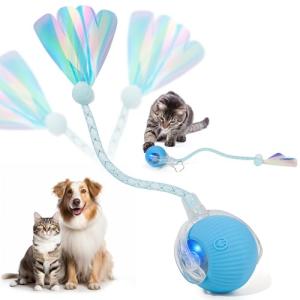 Interactive Cat Toys for Indoor Cats & Dogs, Agile Moving Cat Ball with Elastic Mesh Tail, Rechargeable Enrichment Toys, Smart Automatic Rolling Pet Ball Toys for Bored Indoor Dogs & Cats (Blue)