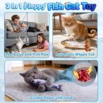 3PCS Interactive Cat Toy Floppy Fish Cat Toy with Crinkle Paper & Fishing Pole, Moving Cat Toys for Indoor Cats Boredom Relief, Rechargeable Automatic Touch-Activated Toys for Interactive Fun