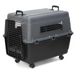SportPet Airline Approved Wire Door Travel Dog Crate, Durable Plastic Pet Travel Kennel with Removable Wheels,Collapsible, Food Bowls & Accessories, Fits Dogs up to 29" L & 20" H - Large - Gray/Black