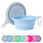 SLSON Collapsible Dog Bowl, 2Pack Macaron Color Pet Travel Bowls Silicone Foldable Water Feeder Dish for Small to Large Dogs Cat Walking Hiking Camping (Macaron Blue and Light Grey, Small)