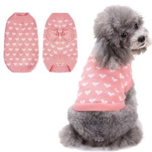 LIEVUIKEN Dog Sweater, Knitted Heart Pattern Puppy Sweaters for Small Medium Large Dogs, Girl Boy Autumn/Winter High Elasticity Comfortable Pet Clothes, Christmas Holiday New Year Pet Outfit(Pink, M)