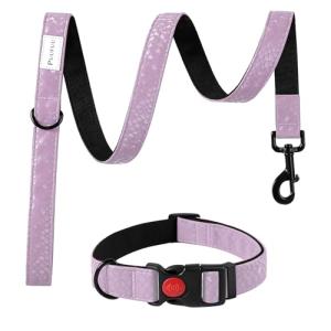 Soft Leather 4ft Dog Collar and Leash Set,Stylish 4ft PU Leather Dog Training Leash, Adjustable Durable Pet Collars with Quick Release Buckle for Large Dogs,Medium Dogs,Purple