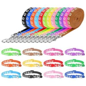 48 Pcs Puppy Collar and Leash Set Polypropylene Adjustable Small Dog Collar and Leash Set Pet Collars for Medium Dogs Small Pet Puppy Walking Training with Hook and Buckle(Multicolor,Paws Pattern)