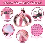 EXPAWLORER Classic Plaid Puppy Harness - Small Dog Harness and Leash Set - Dog Collar and Leash Set with AirTag Holder, Soft Padded Step in Dog Vest Harness No Pull Reflective for Outdoor, Pink XS