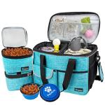 PetAmi Dog Travel Bag, Travel Pet Bag Organizer, Dog Food Travel Bag with Food Container and Bowls, Dog Travel Supplies Gift Accessories for Weekend Camping, Dog Cat Diaper Bag (Sea Blue, Medium)