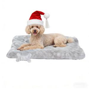 Razyzil Washable Dog Bed for Small to Large Dogs, Calming Anti Anxiety Medium Dog Bed, Deluxe Plush Faux Fur Crate Beds, Comfy Fluffy Kennel Pad Pet Sleeping Mat with Non-Slip Bottom, 35"x22", Gray