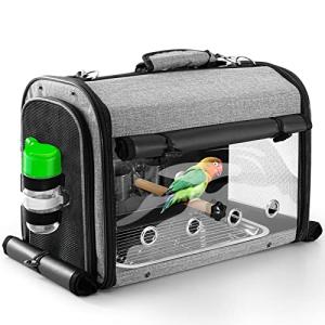 SUERTREE Bird Carrier Bag with Stand, Lightweight Backpack for Parrot, Portable Cockatiel Travel Cage with Accessories, Pet Transparent Breathable Carrier