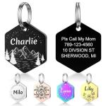 YEHANTI Dog Tags Personalized for Pets with Name Pattern Art Design - Engraved with Laser - Stainless Steel Cats Dogs ID Tags - Stylish Dog Collar Accessories (Hexagon)