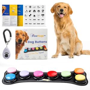 Dog Buttons for Communication with Mat & Clicker – 30s Recordable Dog Buttons Talk, Talking Buttons for Dogs, Gift for Dog Owners with Training Guide, Custom Stickers, and Clear Sound (8-Pack)