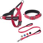 Annchwool No Pull Dog Harness,Heavy Duty Reflective Collar & Leash Set-Leash with Double Handle & Car Seatbelt Clip-Easy Control for Walking Training Medium Large Size Dogs(Red,L)