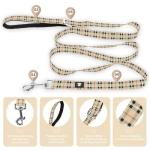 NESTROAD Dog Collar and Leash Set,Soft Neoprene Pet Collar with Quick Release Buckle,Adjustable Nylon Dog Collars for Small Medium Large Dogs(Medium Collar + 5FT Leash,Cherecked Beige)