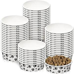 Potchen 30 Pieces Disposable Dog Bowls 16 oz Small Pet Feeding with Printed Pattern Dishes for Small Pet Paper Food Travel Bowls for Feeding Dogs and Cats Puppies Dry Wet Food Water