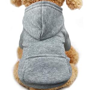 Jecikelon Winter Dog Hoodie Sweatshirts with Pockets Warm Dog Clothes for Small Dogs Chihuahua Coat Clothing Puppy Cat Custume (Grey, Small)