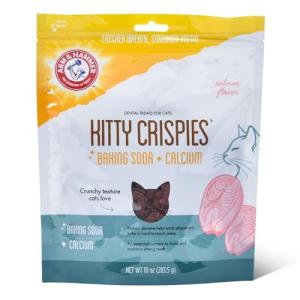 Arm & Hammer for Pets Kitty Crispies Dental Treats for Cats with Baking Soda and Calcium, Helps Fight Bad Breath, Plaque & Tartar without Brushing, Salmon Flavor Cat Treats, Small Size, 10 oz