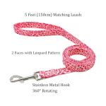 Olahibi Dog Collar Leash Set, Leopard Pattern, Polyester Material, Adjustable Collar and 5ft Matching Leash, for Puppy Dogs.(XS, Pink Leopard)