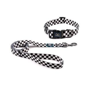Roses&Poetry Dog Collar and Leash for Small,Adjustable Durable 5ft Puppy Leash Collar for Dog Training Lead（Black & White-S）