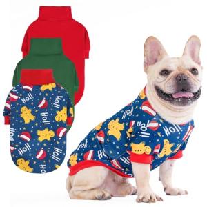 KOOLTAIL Christmas Dog Sweater, 3 Pack Fleece Dog Shirt Turtleneck Pullover Clothes for Small Medium Large Dogs, Fuzzy Soft Warm Pet Winter Cold Weather Coats for Puppy Cats Girls Boys, Red & Green XS