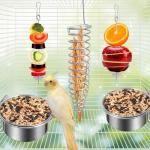 5Pcs Bird Cage Food Bowl Set, Stainless Steel Millet Holder with Parakeet Feeder, Pet Feeding Supplies
