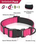 Dynmeow Reflective Dog Collar and Leash Set, 6FT Strong Climbing Rope Leash with Padded Handle, Adjustable Pet Collar with Soft Neoprene Padding for Large Dogs, Hot-Pink, L