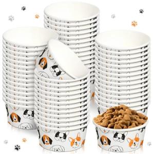 Mifoci 100 Pcs Disposable Dog Bowls 1.5 Cups Pets Disposable Feeding Bowls for Dogs and Cats Pets Paper Travel Cups for Small Medium Dogs Cats Puppy Kitten Dry or Wet Serving Food Water(Lovely)