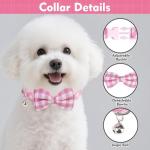 EXPAWLORER Cute Dog Harness Collar Leash Set - Pink Girl Dog Harness Checkered Step-in Design, Detachable Bow Pet Collar, Adjustable No-Choke Lightweight Mesh Vest for Cats Puppy Small Dogs, S