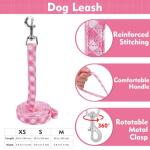 EXPAWLORER Cute Dog Harness Collar Leash Set - Pink Girl Dog Harness Checkered Step-in Design, Detachable Bow Pet Collar, Adjustable No-Choke Lightweight Mesh Vest for Cats Puppy Small Dogs, S