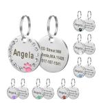 Personalized Dog/Cat Cute Paw Pet ID Tag with Unique Laser Engraving Name and Phone Number for Pet Collar or Key Chain (Pink)