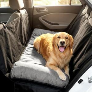 Veehoo Dog Bed for Car, Waterproof Car Dogs Bed with Bolster for Long Trips, Portable Dog Cars Seat Cover for Back Seat & Large Beds Extender for Dogs, Travel Accessories of SUV & Trucks