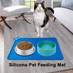 Silicone Pet Feeding Mats, 21"x15" Non-Silp Cat Dog Food Mat for Floors Waterproof, Placemats for Cats and Dogs Water Bowl, BPA Free Pet Feeding Supplies with Raised Edge Easy to Clean (Blue, Large)