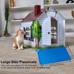 Silicone Pet Feeding Mats, 21"x15" Non-Silp Cat Dog Food Mat for Floors Waterproof, Placemats for Cats and Dogs Water Bowl, BPA Free Pet Feeding Supplies with Raised Edge Easy to Clean (Blue, Large)