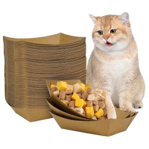 100 Pack Disposable Cat Food Bowls, Paper Pet Food Bowl for Travel, Small Paper Bowls Suitable for Dry Food, Wet Food and Water, 0.25 Pound Disposable Bowls for Stray Cats, Dogs Feeding Station