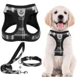 PUPTECK Adjustable Dog Harness Collar and Leash Set Step in No Pull Pet Harness for Small Medium Dogs Puppy and Cats Outdoor Walking Running, Soft Mesh Padded Reflective Vest Harnesses, Black S