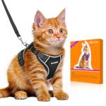 Halypet Cat Harness and Leash Set - MAX Safety 4th-Gen Upgrade, Escape Proof, Adjustable, Comfortable Soft Vest, Easy to Wear Kitten Harness with Reflective Strip for Cats Walking - Small Black